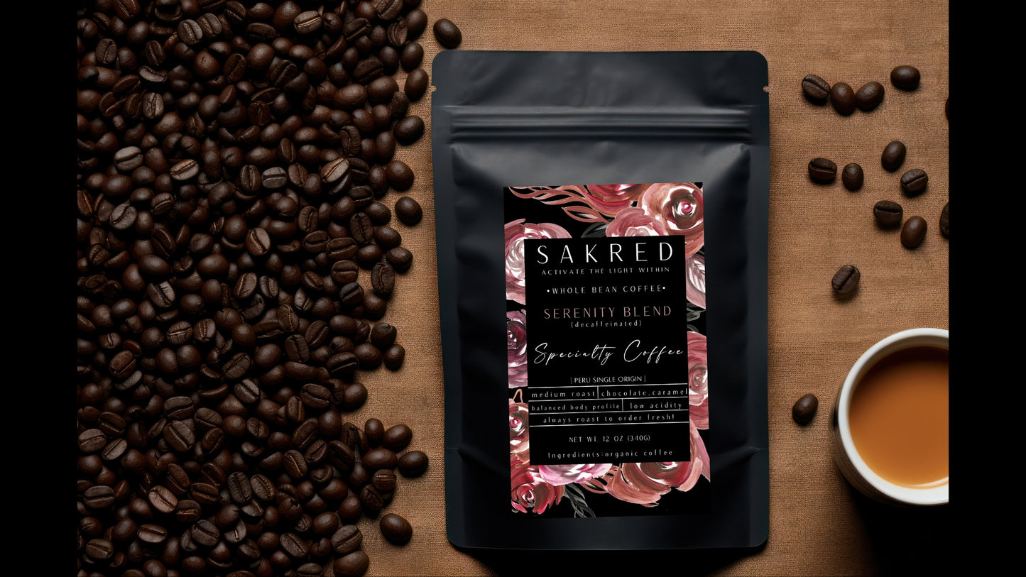 SERENITY BLEND - ORGANIC WHOLE BEAN DECAFFEINATED SINGLE ORIGIN LOW ACIDITY PERUVIAN COFFEE